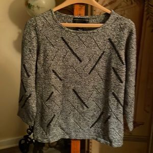 GEOFFREY BEENE Women’s Large Sweater Black White Knit Scoop Neck 3/4 Sleeves